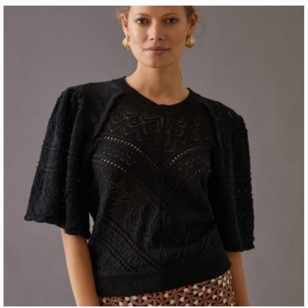 Bishop + Young Evo Pointelle Knit Sweater – NWT – Blue, 100% Cotton Boho